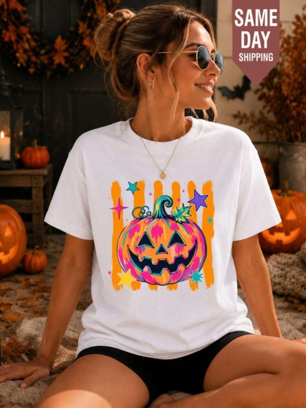 Colorful Pumpkin Halloween Shirt, Jack O Lantern Tee